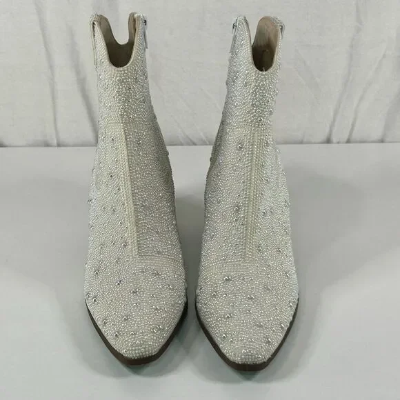 Betsey Johnson Emory Pearl Rhinestone Western Cowboy Boot Bridal Blue Sole 6.5 - Picture 2 of 8